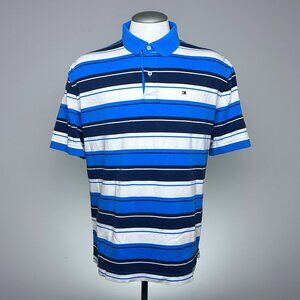 Tommy Hilfiger Striped Polo XL Blue White Navy Stripe Cotton